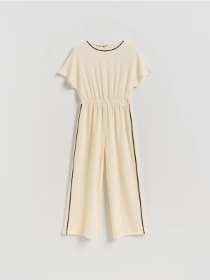 Reserved - Strukturalny kombinezon z lampasem - złamana biel