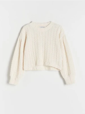 Reserved - Strukturalny longsleeve - kremowy