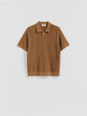 Reserved - Strukturalny sweter polo - beżowy
