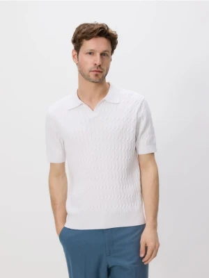 Reserved - Strukturalny sweter polo - biały