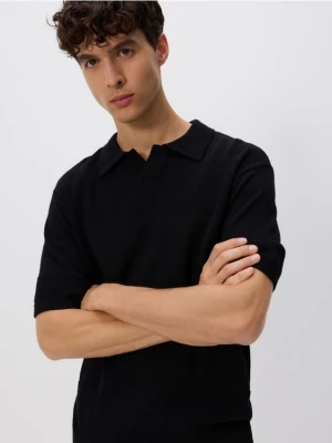 Reserved - Strukturalny sweter polo - czarny