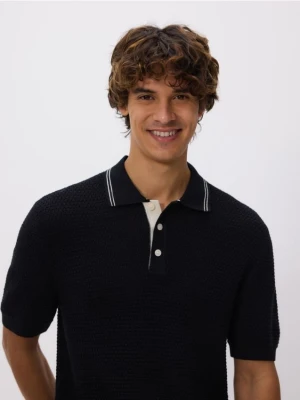 Reserved - Strukturalny sweter polo - czarny