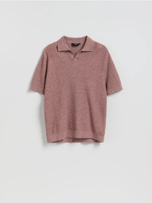Reserved - Strukturalny sweter polo - czerwony
