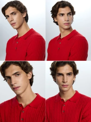 Reserved - Strukturalny sweter polo - czerwony