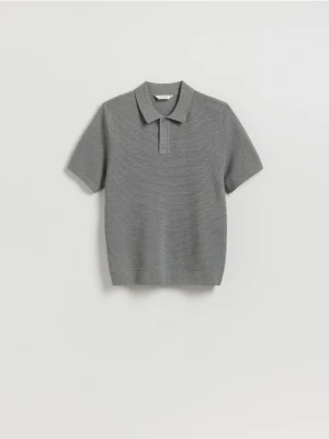 Reserved - Strukturalny sweter polo - jasnoszary