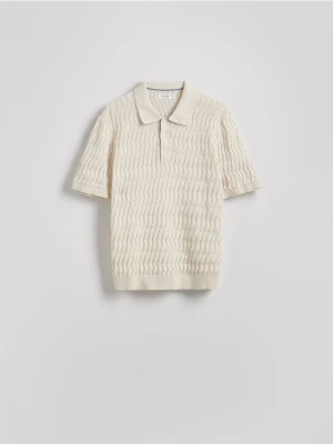 Reserved - Strukturalny sweter polo - kremowy