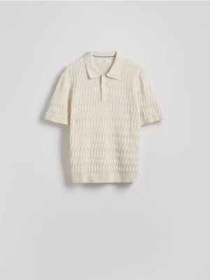 Reserved - Strukturalny sweter polo - kremowy
