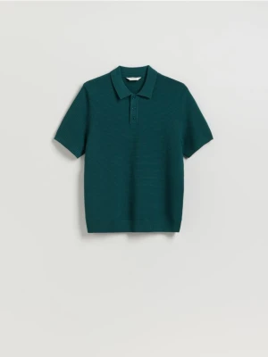 Reserved - Strukturalny sweter polo - morski