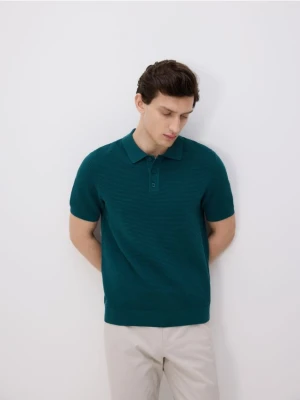Reserved - Strukturalny sweter polo - morski