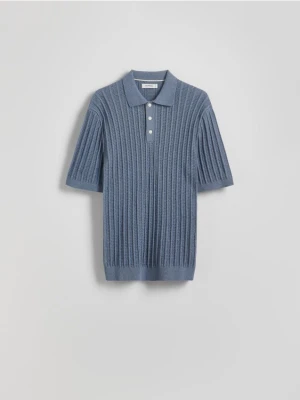 Reserved - Strukturalny sweter polo - niebieski