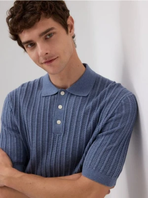 Reserved - Strukturalny sweter polo - niebieski
