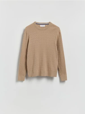 Reserved - Strukturalny sweter z bawełną - beżowy