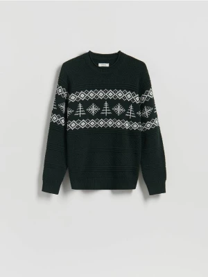 Reserved - Strukturalny sweter z bawełną - ciemnozielony