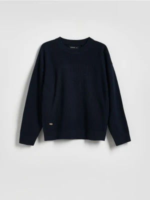 Reserved - Strukturalny sweter z bawełną - granatowy