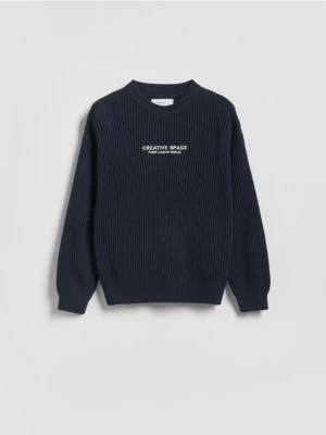 Reserved - Strukturalny sweter z bawełną - granatowy