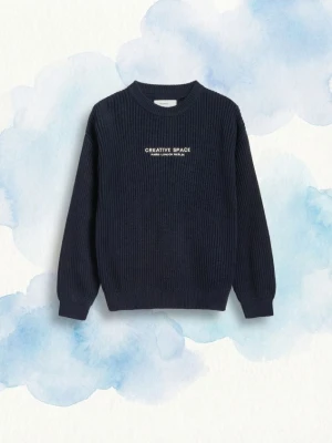 Reserved - Strukturalny sweter z bawełną - granatowy