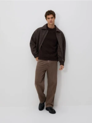 Reserved - Strukturalny sweter z bawełny - ciemnobrązowy