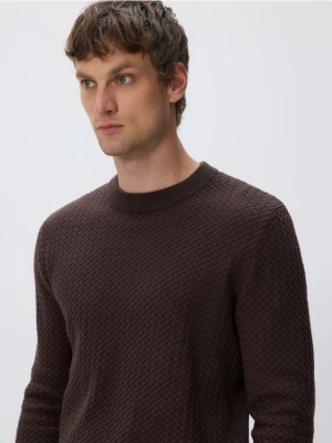 Reserved - Strukturalny sweter z bawełny - ciemnobrązowy