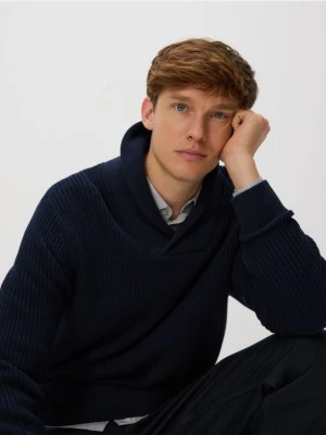 Reserved - Strukturalny sweter z bawełny - granatowy