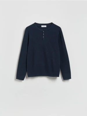 Reserved - Strukturalny sweter z bawełny - granatowy