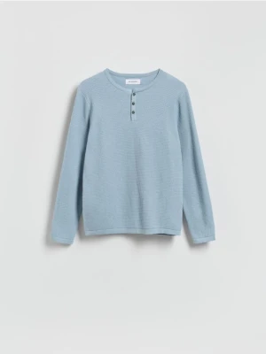 Reserved - Strukturalny sweter z bawełny - jasnoniebieski