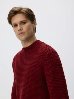 Reserved - Strukturalny sweter z domieszką wełny - czerwony