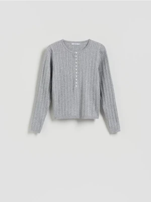 Reserved - Strukturalny sweter z guzikami - jasnoszary