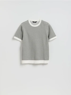 Reserved - Strukturalny sweter z krótkim rękawem - jasnoszary
