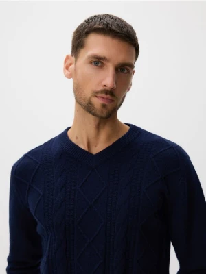 Zdjęcie produktu Reserved - Strukturalny sweter z wełną - granatowy