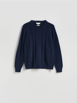 Reserved - Strukturalny sweter z wełną - granatowy