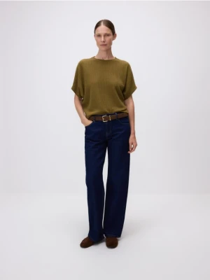 Reserved - Strukturalny t-shirt kimono - ciemnozielony
