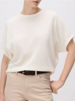 Reserved - Strukturalny t-shirt kimono - złamana biel