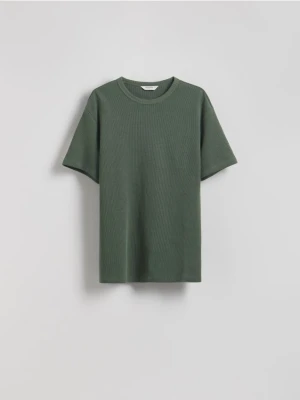 Reserved - Strukturalny t-shirt regular - ciemnozielony