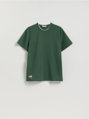 Reserved - Strukturalny t-shirt regular - ciemnozielony