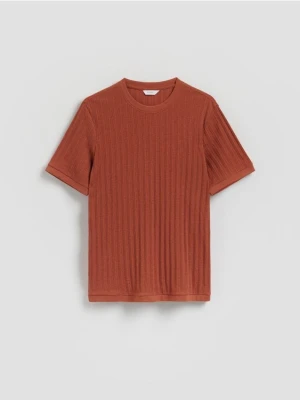 Reserved - Strukturalny t-shirt regular fit - bordowy