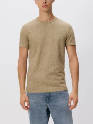Reserved - Strukturalny t-shirt slim - beżowy