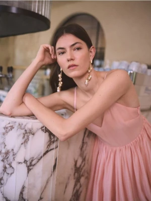 Reserved - Sukienka bombka z lyocellem - różowy