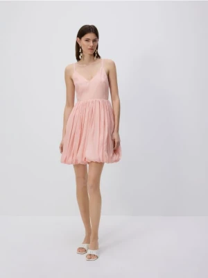 Reserved - Sukienka bombka z lyocellem - różowy