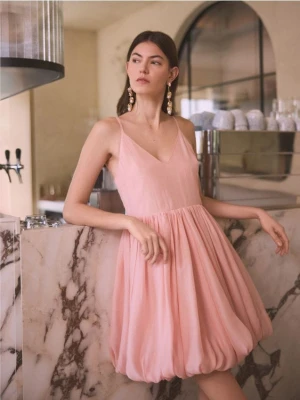 Reserved - Sukienka bombka z lyocellem - różowy