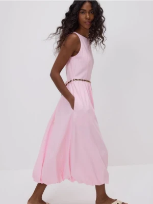 Reserved - Sukienka bombka z paskiem - różowy