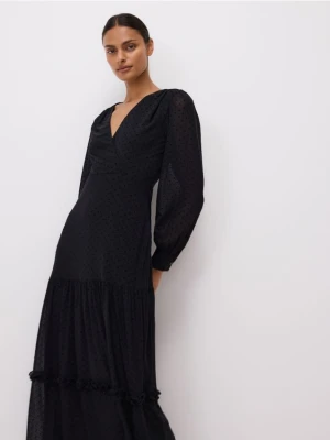 Reserved - Sukienka maxi w grochy - czarny