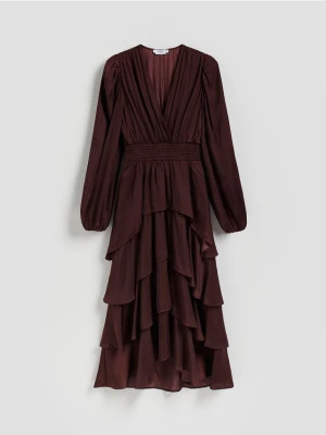 Reserved - Sukienka maxi w groszki - bordowy