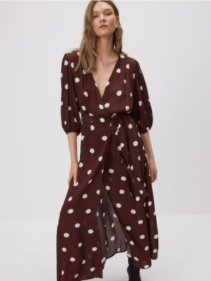 Reserved - Sukienka maxi w groszki - brązowy