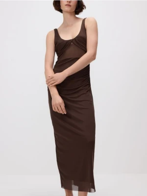 Reserved - Sukienka maxi z drapowaniem - ciemnobrązowy