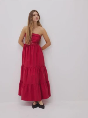 Reserved - Sukienka maxi z falbanami - czerwony