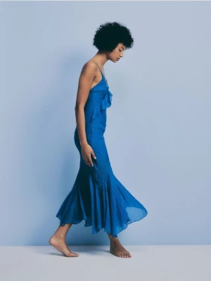 Reserved - Sukienka maxi z falbanami - niebieski