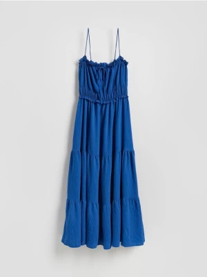 Reserved - Sukienka maxi z falbanami - niebieski