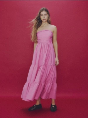 Reserved - Sukienka maxi z falbanami - pastelowy róż