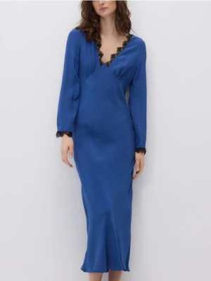 Reserved - Sukienka maxi z koronką - granatowy