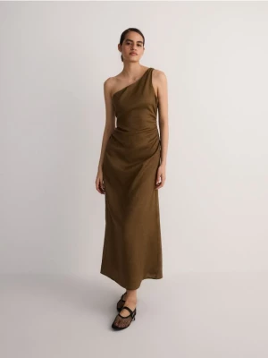 Reserved - Sukienka maxi z lnu - brązowy